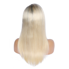 13x6 HD Lace Front Wig Platinum Blonde Wig with Black Roots Human Hair Wigs