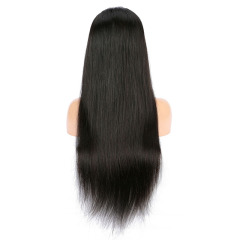 Black Long Straight Human Hair wigs HD Transparent Lace Front Wig