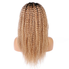 Afro Curly Brown Virgin Hair with Black Roots Wigs 13x6 Lace Front Wig Human Hair Wigs
