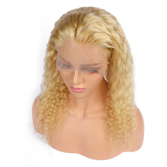 Curly Wave 13x6 HD Lace Front Wig Blonde Pre Plucked Hairline Human Hair Wig