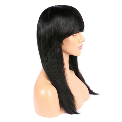 Black Straight Full Lace Wig Natural Human Wigs With Bangs for Women