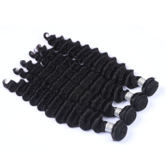 High Qulaity Human Hair Black Deep Wave 3 Bundles with Closure