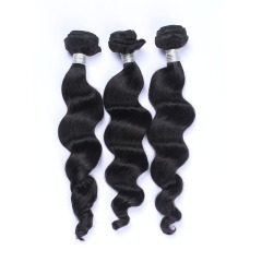 High Qulaity Human Hair Black Loose Wave 3 Bundles with closure