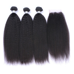Black Yaki Straight 3 Bundles with 1 Closure 4x4 Lace Closure
