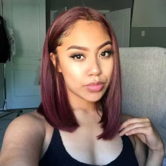 Burgundy Bob Straight HD Transparent Lace Front Wig Pre Plucked Human Hair Wig