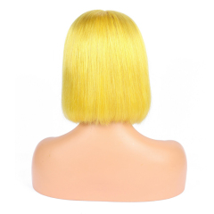 Yellow Straight Bob Human Hair Wigs HD Transparent Lace Front Wig