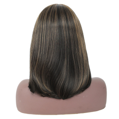 Mix Color Shouler Lenght Bob Straight Synthetic Wigs With Baby Hair