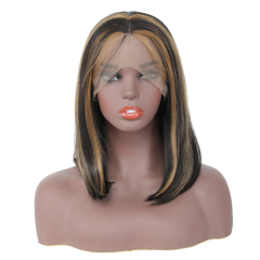 Mix Color Shouler Lenght Bob Straight Synthetic Wigs With Baby Hair