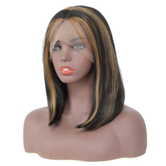 Mix Color Shouler Lenght Bob Straight Synthetic Wigs With Baby Hair