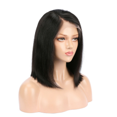 Short Natural Straight HD Transparent Lace Wig Bob Human Hair Wigs with Bangs