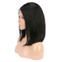 Short Natural Straight HD Transparent Lace Wig Bob Human Hair Wigs with Bangs
