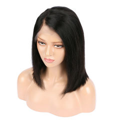 Short Natural Straight HD Transparent Lace Wig Bob Human Hair Wigs with Bangs