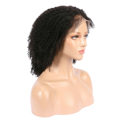 Black Short Kinky Curly Bob Human Hair HD Transparent Lace Front Wigs with Baby Hair