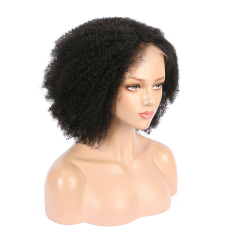 Black Human Hair Wig Yaki Kinky Curly Wig HD Transparent Lace Front Wig