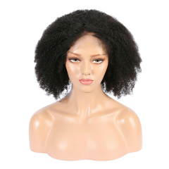 Black Human Hair Wig Yaki Kinky Curly Wig HD Transparent Lace Front Wig