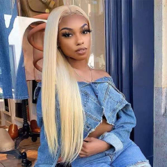 Long Straight #613 Blonde Human Hair Blonde Wig Transparent HD Lace Frontal Wig