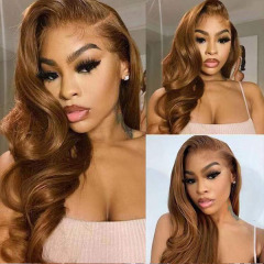 Body Wave Brown Human Hair Wigs Transparent Lace Front Wig