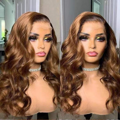 Body Wave Brown Human Hair Wigs Transparent Lace Front Wig