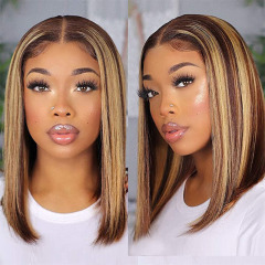 Bob Highlight Honey Blonde Straight Human Hair 13×6 Lace Front Wigs