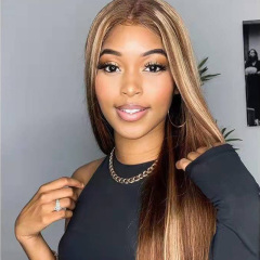 Highlight 13X6 HD Lace Front Wig Straight Highlight Human Hair Wigs Glueless Lace Wigs