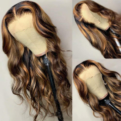 Long Highlight Brown Body Wave Lace Front Wigs Human Hair