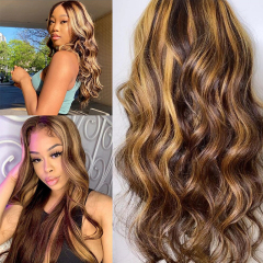 Long Highlight Brown Body Wave Lace Front Wigs Human Hair