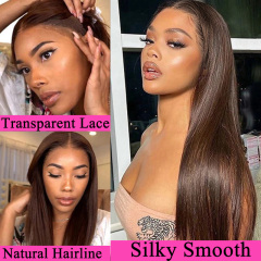 Chocolate Brown Silky Straight Human Hair Wig 13X6 Lace Front Wigs