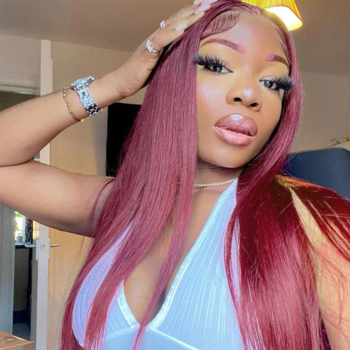Burgundy Silky Straight Human Hair Wig 13X6 Lace Front Wigs