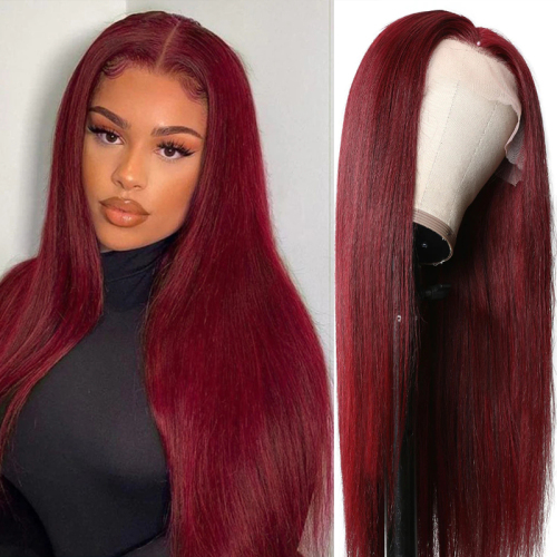 Burgundy Silky Straight Human Hair Wig 13X6 Lace Front Wigs