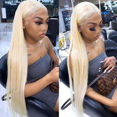 Long Straight #613 Blonde Human Hair Blonde Wig Transparent HD Lace Frontal Wig