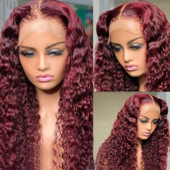 Burgundy Curly Wave 13x6 Lace Front Wigs HD Lace Human Hair Wig