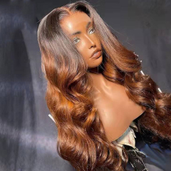 Long Body Wave Wig 13x6 Lace Front Wigs Ombre Brown Human Hair Wigs