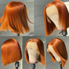 Short Bob HD Transparent Lace Wigs Dark Ginger Straight Human Hair Wig