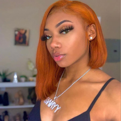 Short Bob HD Transparent Lace Wigs Dark Ginger Straight Human Hair Wig