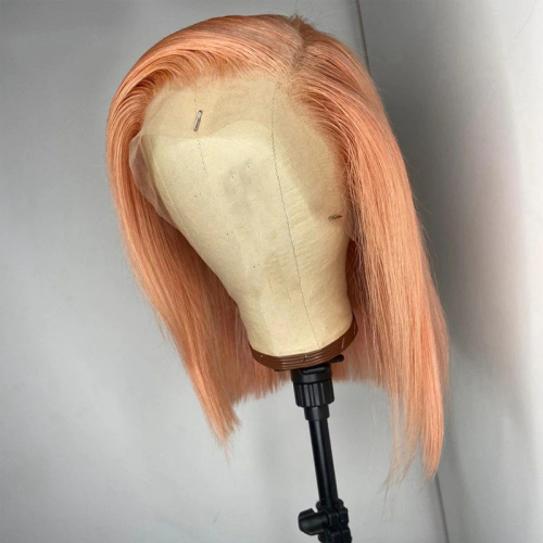 Short Bob Coral Pink Straight Wigs High Temperature Fiber Synthetic Wig