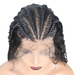 Black Braids and Curly Synthetic Wig Micro Braids Lace Front Wig