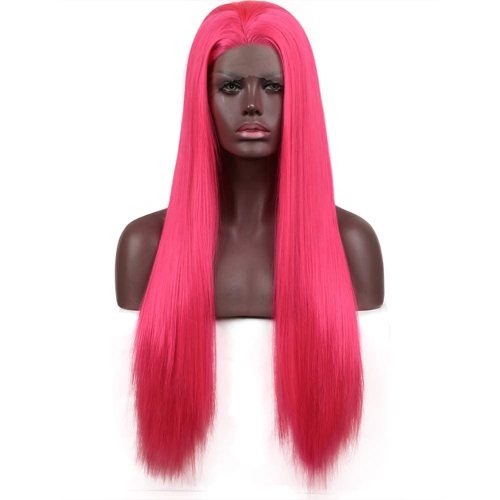 Shocking Hot Pink Synthetic Straight Lace Front Wigs