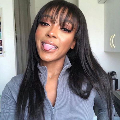 Imeya Black Full Lace Human Hair Wigs HD Lace Long Straight Wig with Bangs