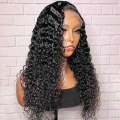 Black HD Transparent Lace Front Wig Pre Plucked Curly Wave Human Hair Wig