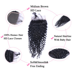 Curly Wave 4x4 HD Lace Closure Free Part Human Hair Closure
