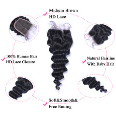 Water Wave 4x4 HD Lace Closure Free Part Human Hair Closure