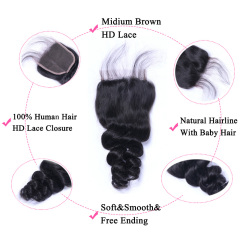 Loose Wave 4x4 HD Lace Closure Free Part Human Hair Closure