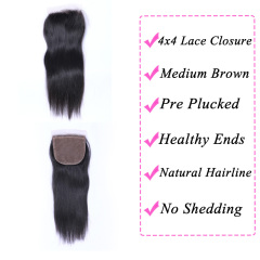 Natural Straight 4x4 HD Lace Closure Free Part Human Hair Closure