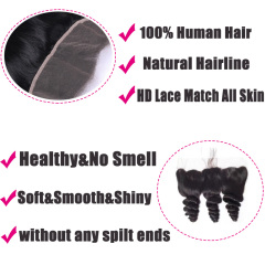 Loose Deep Wave Black 13x4 HD Lace Closure Straight HD Lace Frontal 100% Human Hair Closure