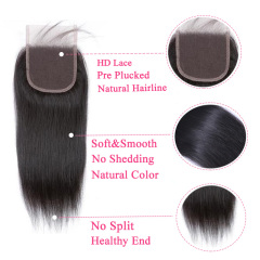 Black Natural Straight HD Lace Closure 5x5 HD Lace Human Hair Closure Natural Color Closure for Black Women