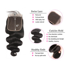 Imeya Body Wave Natural Color 6x6 HD Lace Closure Human Hair Closure for Black Women