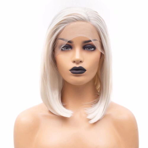 Platinum Blonde Straight Lace Front Wigs Short Bob Synthetic Wig