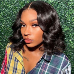 Black Short Bob 13x6 HD Lace Front Wig Body Wave Human Hair Wig