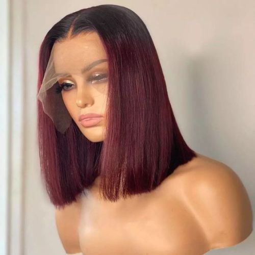 Ombre Burgundy Short Bob Human Hair Wig 13x6 HD Lace Front Wigs