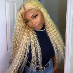 #613 Blonde Curly Wave Wigs HD Transparent Lace Human Hair Wigs